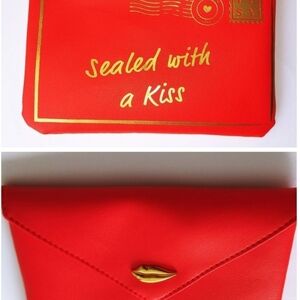 Makeup Bag Ipsy Sealed With a Kiss- February Red Envelope Clutch with Gold